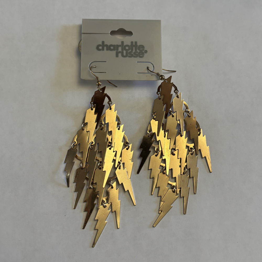 Charlotte Russe Gold Tone Cascading Lightning Bolt Chandelier Earrings NWT